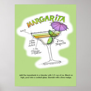 18" X 24" POSTER - MARGARITA RECEPT COCKTAIL KUNST