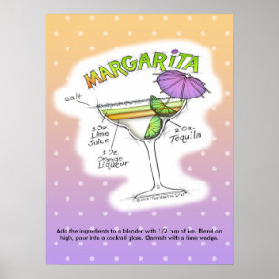 18" X 24" POSTER - MARGARITA RECEPT COCKTAIL KUNST