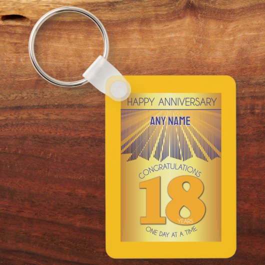 18 Year Sober Anniversary | Golden Ray 12 Step Sleutelhanger (Voorkant)