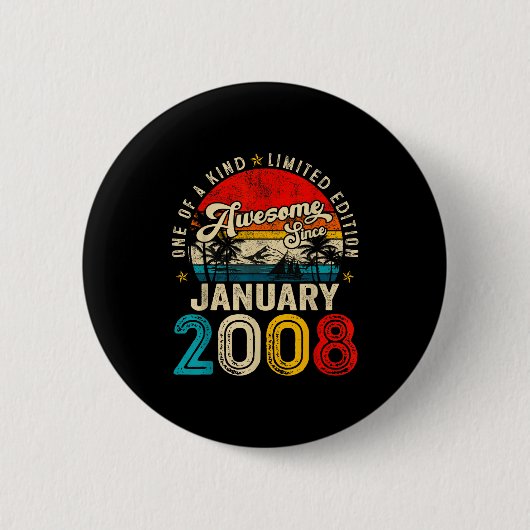 18 Years Old Awesome Since January 2008 18th Birth Ronde Button 5,7 Cm (Voorkant)