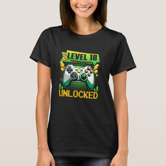 18 Years Old Level 18 Unlocked Video Game 18th Bir T-shirt (Voorkant)