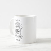 18de Jubileum van het huwelijk Zwarte en Witte Roz Koffiemok (Voorkant links)