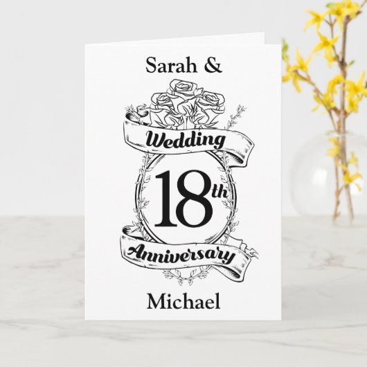 18de trouwdag Zwart en witte rozen Kaart (Gele Bloem)