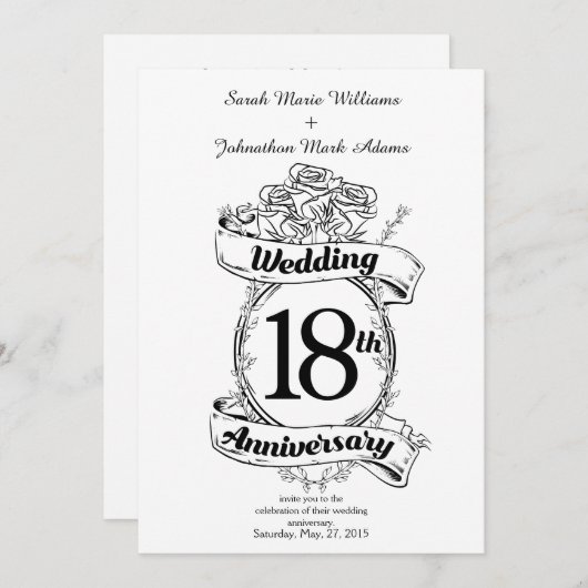 18de trouwdag Zwart en witte rozen Kaart (Voorkant / Achterkant)