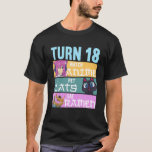 18e Anime Birthday Pajamas I Pet Cats T-shirt<br><div class="desc">18e Anime Birthday Pajamas I Pet Cats & Eat Ramen. Anime Clothes Cats Ice Cream I 18 jaar oud. Kawaii kleren of anime pyjama's van 18 jaar oud. Op je 18e verjaardag kijk je anime, huiskatten en eet ramen. Het ontwerp in een harajuku-mode ziet eruit als staarterende accessoires kawaii of...</div>