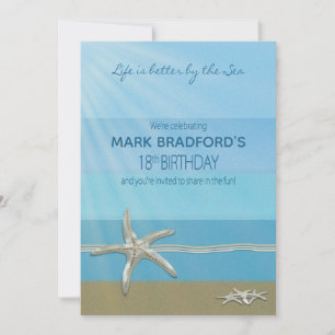 18e Biorthday Invitation, Ocean, Starfish, Name Kaart