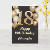 18e Birthday Black en Gold Balloons Confetti Kaart (Gele Bloem)