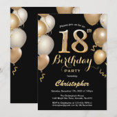 18e Birthday Black en Gold Balloons Confetti Kaart (Voorkant / Achterkant)