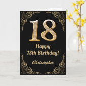 18e Birthday Black en Gold Glitter Lijst Kaart (Gele Bloem)