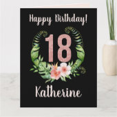 18e Birthday Black Floral Name Card Kaart (Voorkant)