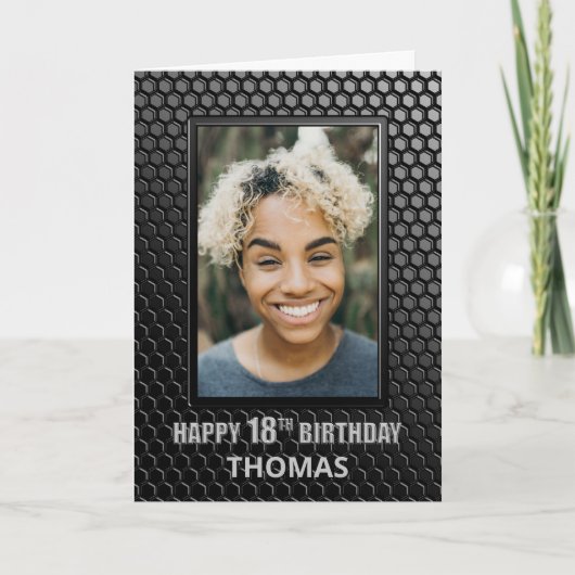 18e Birthday Black Geometric Pattern Aangepaste fo Kaart (Voorkant)