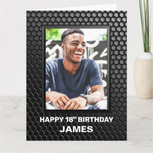 18e Birthday Black Geometric Pattern Aangepaste fo Kaart