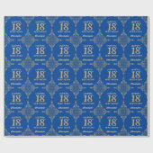 18e Birthday Blue en Gold Glitter Lijst Cadeaupapier (Vlak)