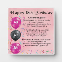 18e 'Birthday Design Granddochter Poem Plaque' Fotoplaat