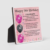 18e 'Birthday Design Granddochter Poem Plaque' Fotoplaat (Voorkant)
