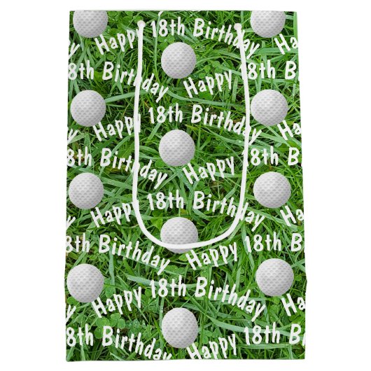 18e Birthday Golf Balls op Grass Medium Gift Bag Medium Cadeauzakje (Achterkant)