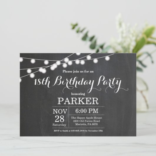 18e Birthday Invitation Chalkboard Kaart (Staand voorkant)