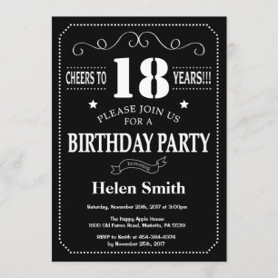 18e Birthday Invitation Chalkboard Kaart