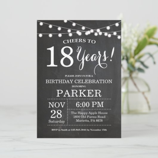 18e Birthday Invitation Chalkboard Kaart (Staand voorkant)
