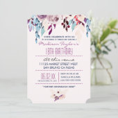 18e Birthday Paars & Turquoise Waterverf Flower Kaart (Staand voorkant)