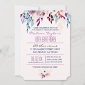 18e Birthday Paars & Turquoise Waterverf Flower Kaart (Voorkant)