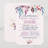 18e Birthday Paars & Turquoise Waterverf Flower Kaart (Voorkant / Achterkant)