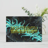 18E BIRTHDAY PARTIJINVITATIE - BLAUW/ZWARTE/GEEL KAART (Staand voorkant)