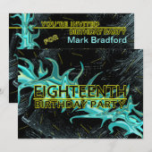 18E BIRTHDAY PARTIJINVITATIE - BLAUW/ZWARTE/GEEL KAART (Voorkant / Achterkant)