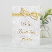 18e Birthday Party Damask en Faux Bow Kaart (Staand voorkant)