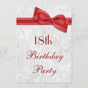18e Birthday Party Damask en Faux Bow Kaart