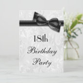 18e Birthday Party Damask en Faux Bow Kaart (Staand voorkant)