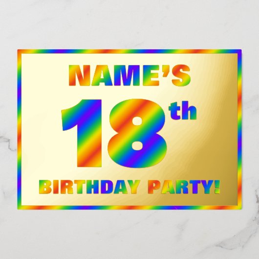 18e Birthday Party — Fun, regenboogspectrum "18" Folie Uitnodiging (Voorkant)