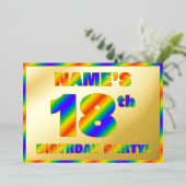 18e Birthday Party — Fun, regenboogspectrum "18" Folie Uitnodiging (Staand Voorkant)