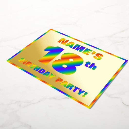 18e Birthday Party — Fun, regenboogspectrum "18" Folie Uitnodiging (Gedraaid)