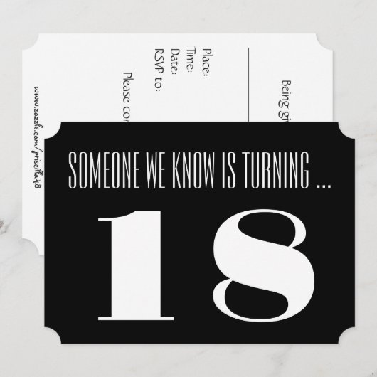 18e Birthday party Invite, zwart-wit. Kaart (Voorkant / Achterkant)