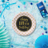 18e 'Birthday' roze zwarte gouden Stippen Papa Papieren Bordje (Feest)