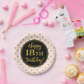 18e 'Birthday' roze zwarte gouden Stippen Papa Papieren Bordje (Feest)