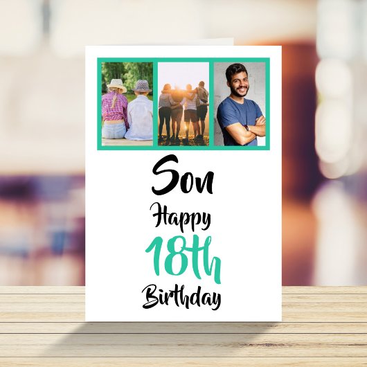 18e Birthday Son Green Modern Photo Collage Card Kaart