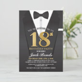 18e Birthday Spy Suit Black stropdas Gold Invitati Kaart (Staand voorkant)