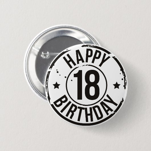 18E BIRTHDAY STAMP EFFECT RONDE BUTTON 5,7 CM (Voorkant /achterkant)