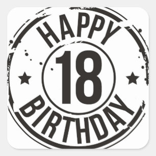 18E BIRTHDAY STAMP EFFECT VIERKANTE STICKER