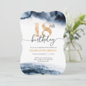 18e Birthday-uitnodiging waterverf en goud Kaart (Staand voorkant)