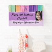 18e Birthday unicorn-kleuren, foto paars Spandoek (Insitu)