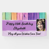 18e Birthday unicorn-kleuren, foto paars Spandoek (Horizontaal)