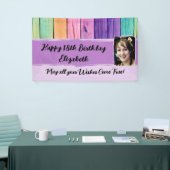 18e Birthday unicorn-kleuren, foto paars Spandoek (Beurs)