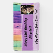 18e Birthday unicorn-kleuren, foto paars Spandoek (Verticaal)