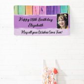 18e Birthday unicorn-kleuren, foto paars Spandoek (Insitu)