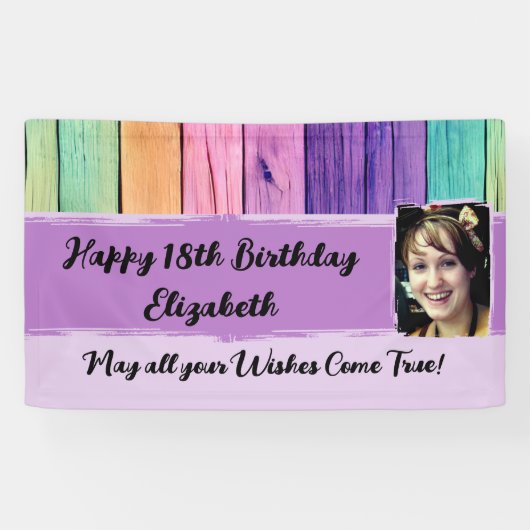 18e Birthday unicorn-kleuren, foto paars Spandoek (Horizontaal)