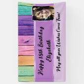 18e Birthday unicorn-kleuren, foto paars Spandoek (Verticaal)