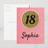 18e - Birthday wenst roze glitter card girl Briefkaart (Voorkant / Achterkant)